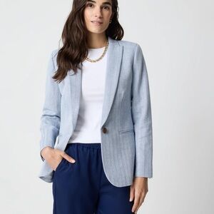 J. Crew Cotton Herringbone One-button Light Blue Blazer Size 2 Women’s